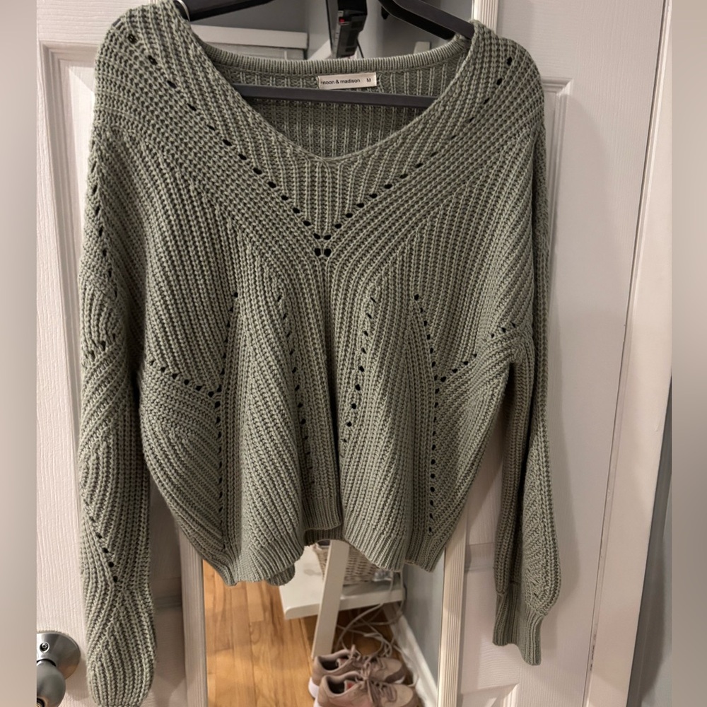 green v neck sweater